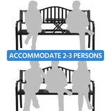 Yaheetech Outdoor Garden Bench w/Pullout Middle Table, Metal Patio Bench, Front Porch for Backyard, Weather-Resistant Frame, Patio Seating for 2-3 Person, Black Yaheetech