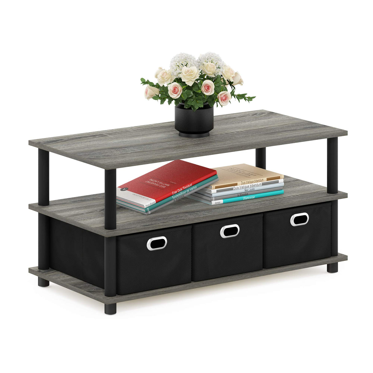 FURINNO Turn-N-Tube Coffee Table, 31.22D x 15.5W x 15.8H in, French Oak Grey/Black/Black Furinno