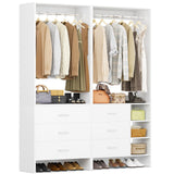 Aheaplus Closet System with 6 Drawers, 4.5ft Wood Closet Organizer System, Walk-in Closet or Small Closets Wardrobe, Clothes Rack with Hanging Rods, Set of 2, White Aheaplus