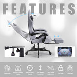 Dowinx Gaming Chair Fabric with Pocket Spring Cushion, Massage Game Chair Cloth with Headrest, Ergonomic Computer Chair with Footrest 290LBS, Black and Grey Dowinx