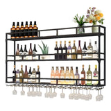 39.1in Wall Mounted Wine Rack, Wine Rack Wall Mounted With Wine Glass Rack, Metal Bar Bottle Display Shelf Wine Cups Hanging Holder, For Home Bar Cafe Dining Room Decoration (BLACK, 39.1*10*35.5IN) amhricho