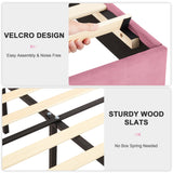 VECELO Full Size Upholstered Platform Bed Frame with Fabric Headboard,Wooden Slats Support/No Box Spring Needed/Mattress Foundation,Pink VECELO