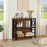 HOMISSUE Book Shelf, 3 Tier Deep Bookshelf with Storage, Engineered Wood and Metal Shelf Bookcase, Low Short Bookcases for Small Space, Living Room, Bedroom, Office, Rustic Brown HOMISSUE