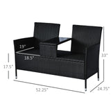 Outsunny Outdoor Patio Loveseat Conversation Furniture Set, Cushions & Built-in Coffee Table, Small 2-in-1 2 Person Seating for Front Porch, Balcony, Black Outsunny