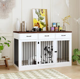 DAWNSPACES Extra Large Dog Crate Furniture with 3 Drawers, 55.3" Indoor Heavy Duty Dog Kennel House, Furniture Style Dog Crate Side End Table TV Stand for XL Large Medium Breed Dogs, White DAWNSPACES
