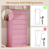 DICTAC Tall Dresser for Bedroom with 8 Drawers, 59.6" Tall Pink Dressers & Chests of Drawers, Modern Wood Closet Organizer and Storage Cabinet, Large Vertical Dresser for Bedroom, Closet, Hallway DICTAC