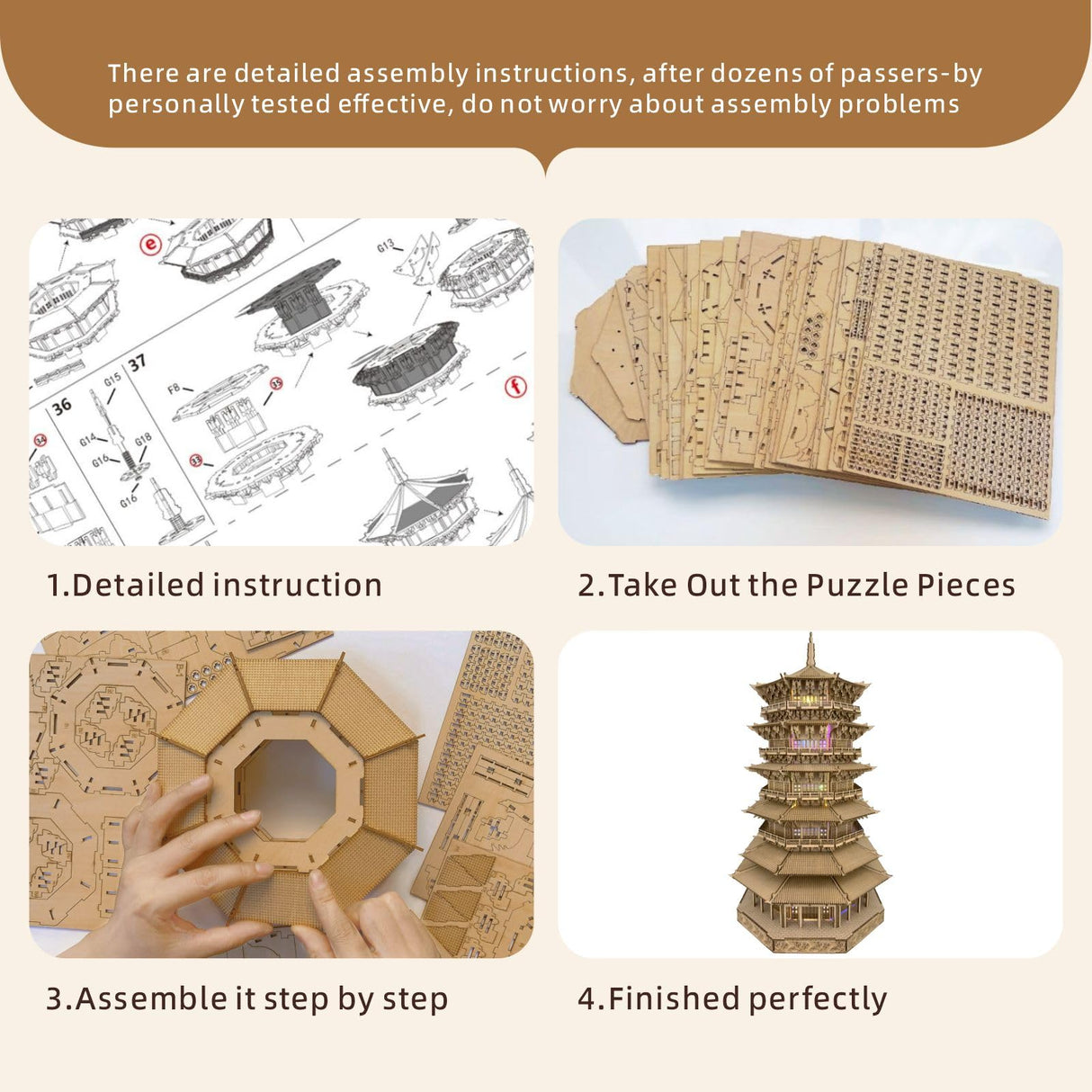 3D Wooden Puzzles for Adults Wooden Pagoda Assembly Model Kits,3D Puzzle Adult Building Crafts for Adults and 14+ Teens.(Five-Storied Pagoda 1287 Pieces) Bon amixyl