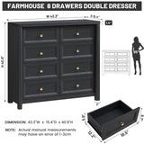 Standifurno Farmhouse Dresser for Bedroom, 41" Tall Black Dresser with 8 Drawers, Soide Rustic Wood Vintage Dressers Chest of Drawers for Bedroom, Living Room, Hallway Standifurno