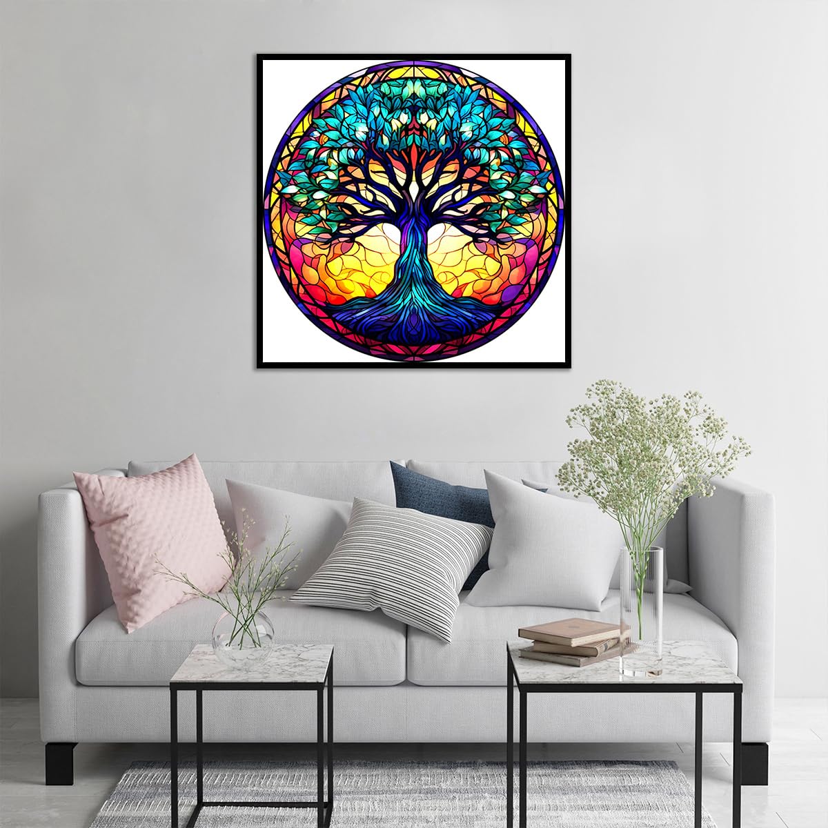 Meothan 5D Stained Glass Diamond Painting Kits for Adults, Tree of Life Diamond Art Kits for Adults Beginners, Tree Diamond Painting Full Round Drill Crafts Kit for Home Wall Decor Gift 12x12in Meothan