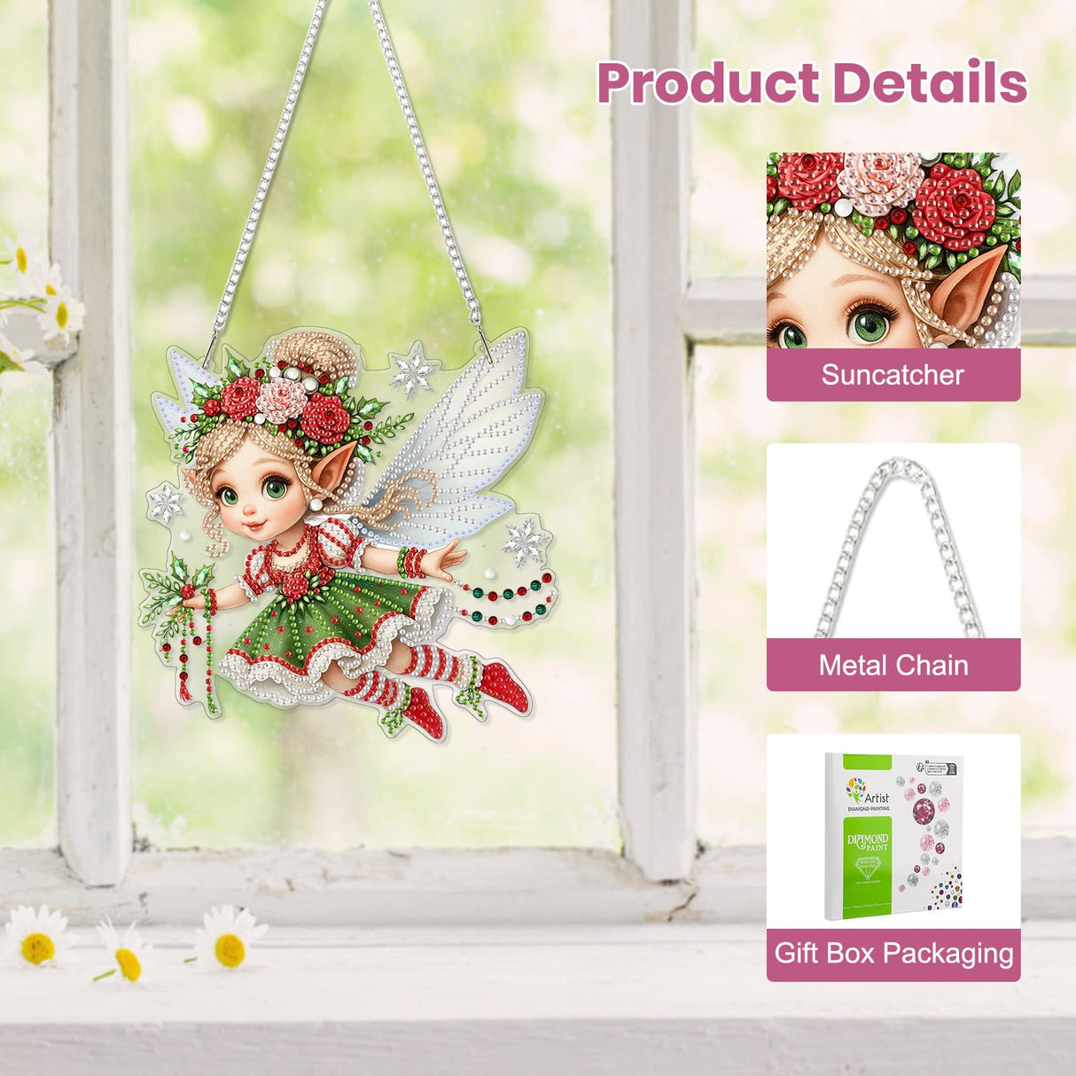 EOBROMD Diamond Hanging Art Kits for Adults, Diamond Art Painting Fairy Window Pendant Kits Suncatchers, DIY Special Shaped Rhinestone Adults, Home Wall Decor EOBROMD