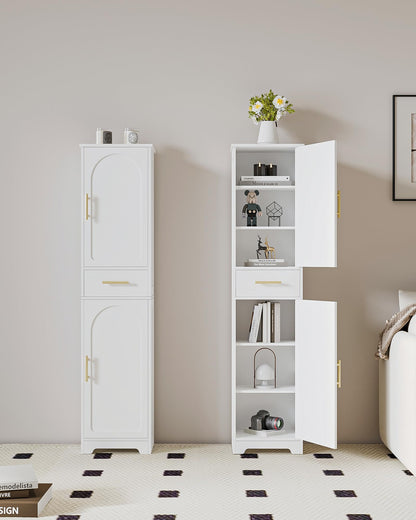 Hzuaneri Tall Storage Cabinet, Floor Bathroom Cabinet with 2 Doors, 4 Adjustable Shelves, Narrow Tall Corner Cabinet for Bathroom, Living Room, Laundry, 11.8 "D x 15.7 "W x 66.9 "H, White SC18303X