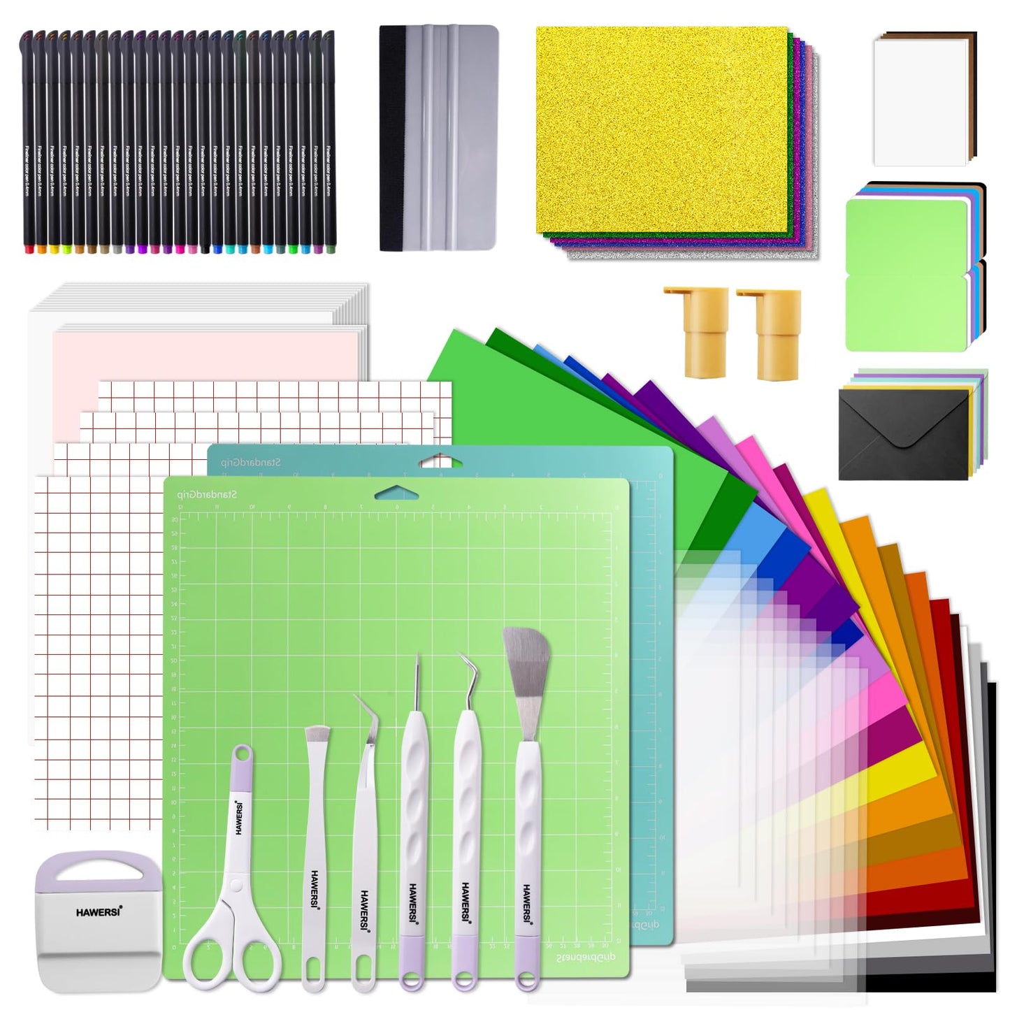 HAWERSI 119pcs Accessories and Supplies Bundle for Cricut Makers and All Explore Air with Adhesive Vinyl,Sublimation Paper,Card Kit,Weeding Tools,All-in-1 Craft Starter Kit for Crafting Proje - WoodArtSupply