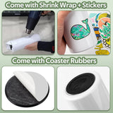 8 Pack 20oz Sublimation Tumbler Set Triple-Insulated Stainless Steel Sports Water Bottle with Straw Lid Blank Sublimation Cup with DIY Stickers, Shrink Wrap, Rubber Base, Heat Tape for Heat Transfer HEIBERWIND