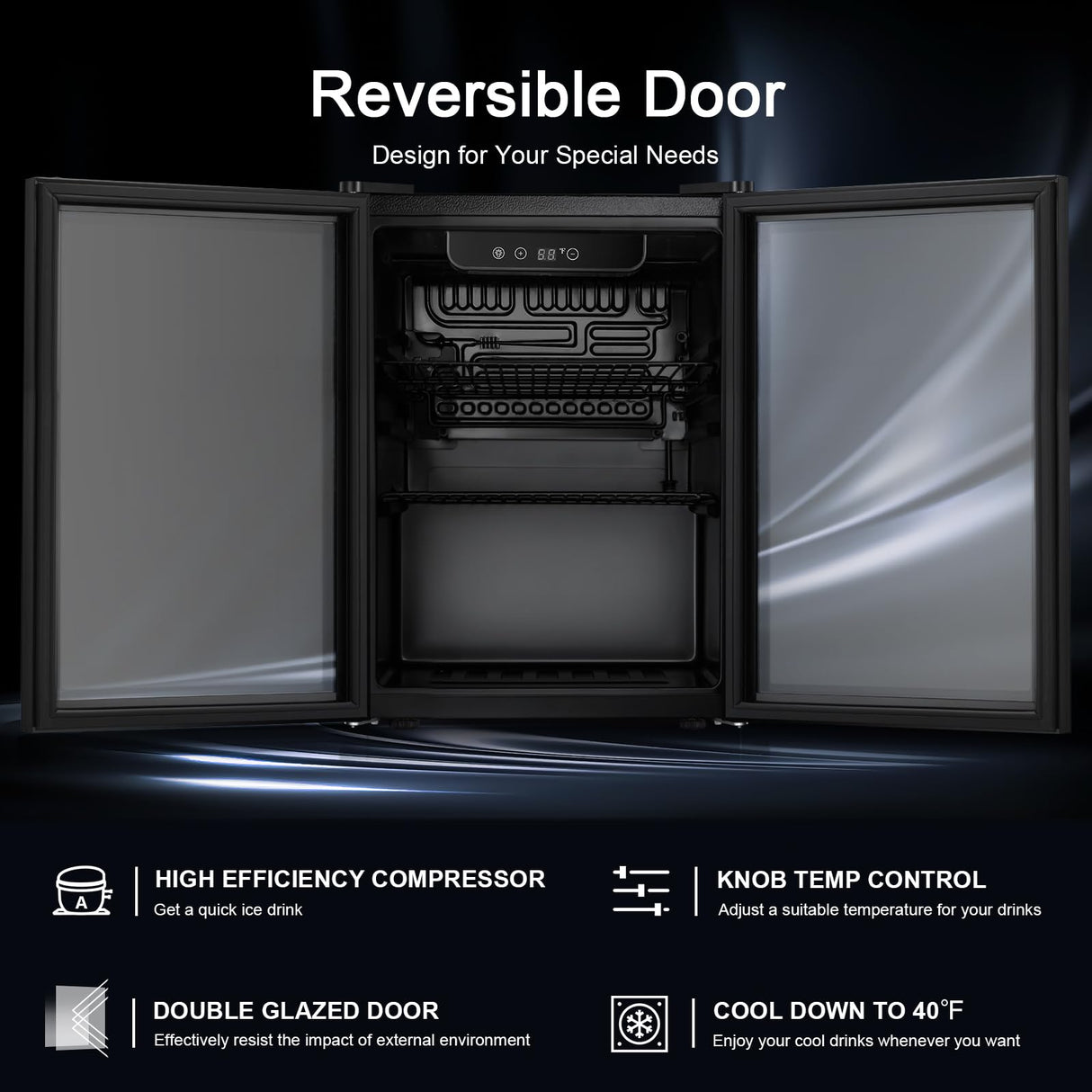 Antarctic Star Beverage Refrigerator Cooler,16 Bottle 66 Can Mini Fridge Glass Door for Beer Drinks or Wine for Home and Bar, Electronic Temperature Control, with Blue LED, 1.7 Cu.Ft Antarctic Star