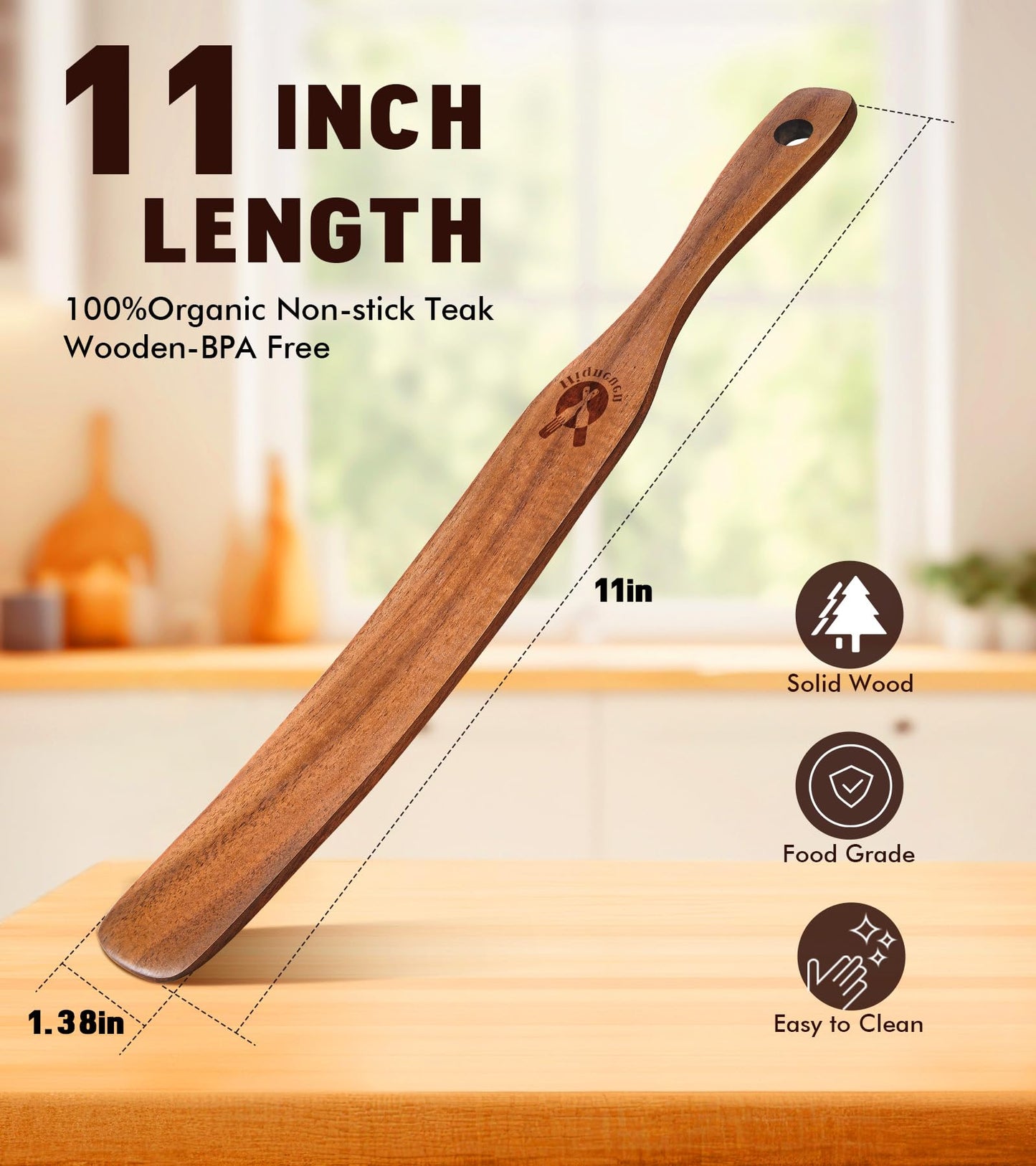 Skinny Spurtle for Sourdough Starter, Mixing, Reaching Bottom of Jar, Dough Whisk, Natural from High Moist Resistance Teak, Spurtles Kitchen Tools Wooden Kitchen Utensils for NonStick Cookware