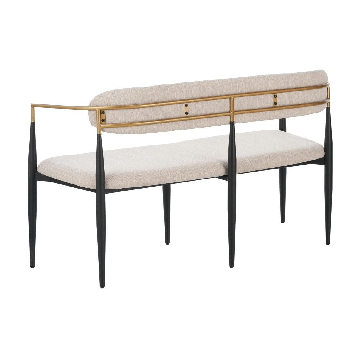 Christopher Knight Home Names Modern Metal Loveseat, Living Room Fabric Upholstered Settee, Curved Open Backrest 2-Seater Sofa, Cozy Couch for Bedroom, Apartment, Home Office, Black+ Gold + Beige Christopher Knight Home