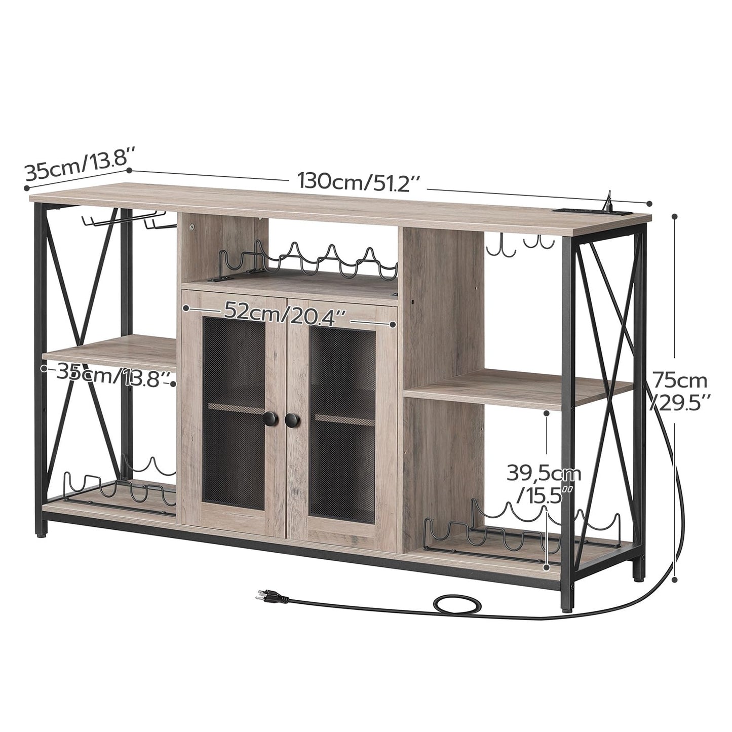 HOOBRO Greige and Black Wine Bar Cabinet with LED Lights and Power Outlets - WoodArtSupply