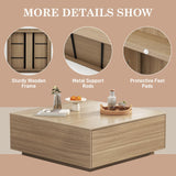 chartustriable 43” Square Coffee Table with Storage, 43" D x 43" W x 17" H Modern Large Square Center Table with 2 Drawers, Wood Coffee Table for Living Room, Light Brown,Bedroom,Light Brown chartustriable