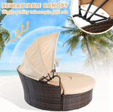 SUNCROWN Outdoor Patio Round Daybed with Retractable Canopy, Wicker Sofa Furniture Clamshell Sectional Seating with Cushions,Backyard, Porch, Brown SUNCROWN