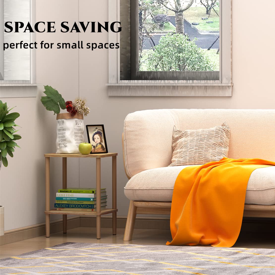 LUCKNOCK Side Table, 2-Tier Solid Wood End Table with Storage Shelf, Slim Nightstand Bedside Table for Small Spaces, Bedroom, Living Room, Entryway, Farmhouse, No-Tool Assembly. LUCKNOCK