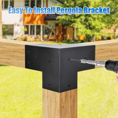 4 Pcs Pergola Bracket，Pergola Kit 3-Way Right Angle Corner Bracket with Black Powder Coated,Woodwork DIY Pergola Kit & Post Base Brackets for Gazebos, Patio Pergolas(Actual: 3.5"x3.5") - WoodArtSupply