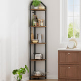5-Tier Corner Shelf | 70 Inch Tall Bookshelf & Plant Stand, Heavy Duty Storage for Home Office & Living Room - Brown Realgulf