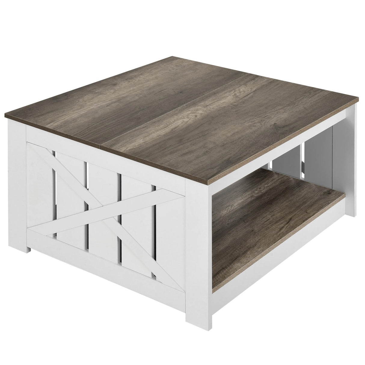 YITAHOME Coffee Table Farmhouse Coffee Table with Storage Rustic Wood Cocktail Table, Square Coffee Tables for Living Meeting Room with Half Open Storage Compartment, Light Brown and White YITAHOME
