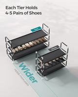 SONGMICS 3-Tier Shoe Rack, Shoe Storage for Hallway Closet, Slim and Space-Saving, Metal Frame, Non-Woven Fabric Shelves, Black ULSH053B01 SONGMICS
