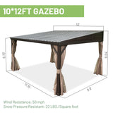 DOMI 10x12FT Lean to Gazebo with Aluminum Frame, Outdoor Hardtop Wall Mounted Gazebo with Sloping Galvanized Steel Roof, Netting Curtain for Deck, Porch, Backyard domi outdoor living