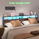 TROOPVILLE King Size LED Headboard with Storage and USB Ports TROOPVILLE