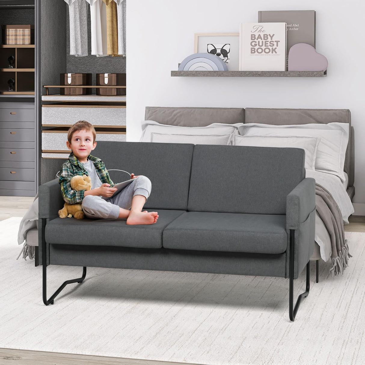 STHOUYN 51” Small Loveseat Sofa for Small Spaces, Comfy Grey Couch with 2 USB Ports, Modern 2 Person Sofa Loveseats for Living Room Bedroom, Mini Teen Office Couch (Dark Grey) STHOUYN