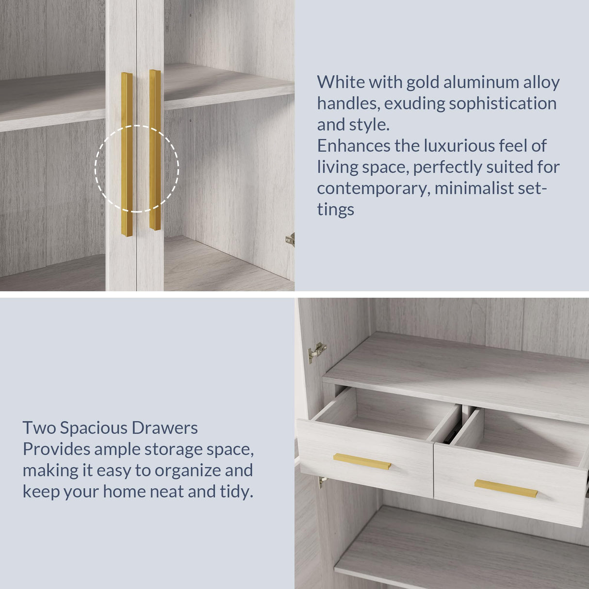 BELLEZE 72" Tall Kitchen Pantry, Large Storage Cabinet with Doors and Shelves, 2 Built-in Drawers, Freestanding Hutch Cabinet with Storage for Kitchen,Dining Room and Living Room (White) BELLEZE