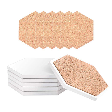 Sublimation Blanks Coasters for Drinks, Ceramic Drink Coaster with Cork Backing Pads Heat Transfer Cup Coaster for DIY Crafts Painting Home Decor, 6pcs Hexagon HooAMI
