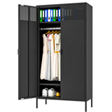 Ustamio 71 Inches Black Metal Wardrobe Cabinet with Hanging Rod, Metal Armoire Wardrobe Closet with Doors for Bedroom, Office, Laundry Room and Changing Room, Metal Locker Cabinet Ustamio