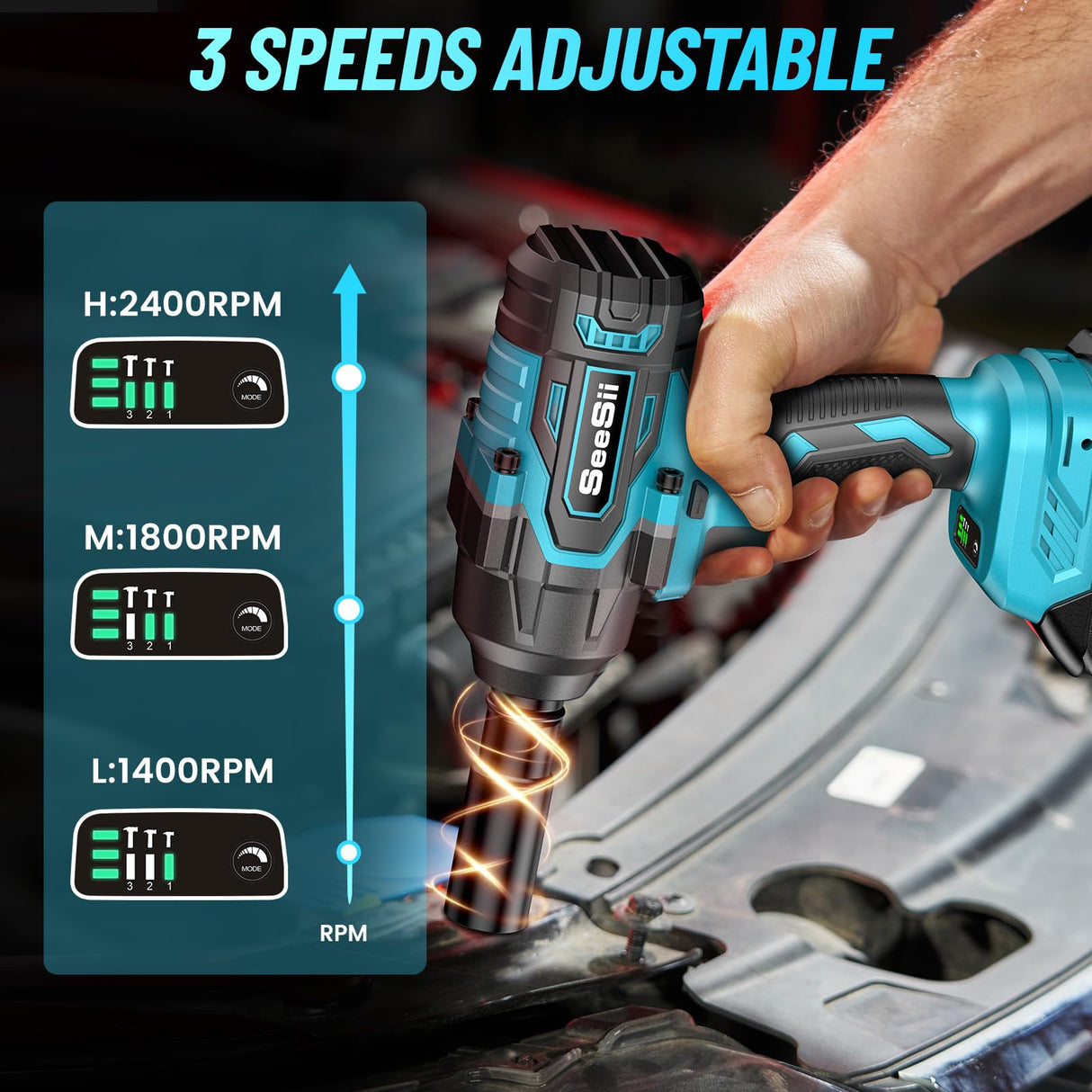 Seesii 1000Nm(738ft-lbs) Cordless Impact Wrench High Torque,1/2" Brushless Impact Gun w/Two 4.0AH Battery,Fast Charger, 5 Sockets & Storage Case, Electric Impact Wrench for Car Truck,WH760 Seesii