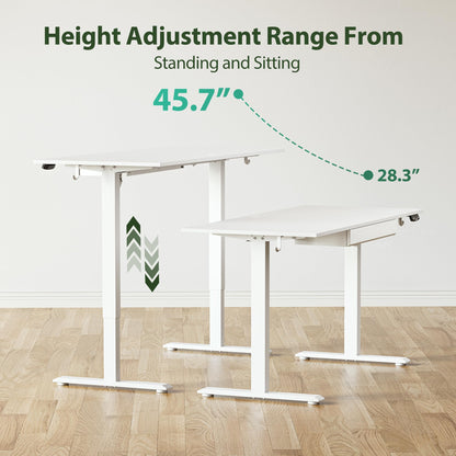 Agilestic Adjustable Height Electric Standing Desk with Storage Wooden Drawer, 55 x 24 Inches Stand Up Home Office Computer Gaming Table with Splice Board for Work Office Home, White