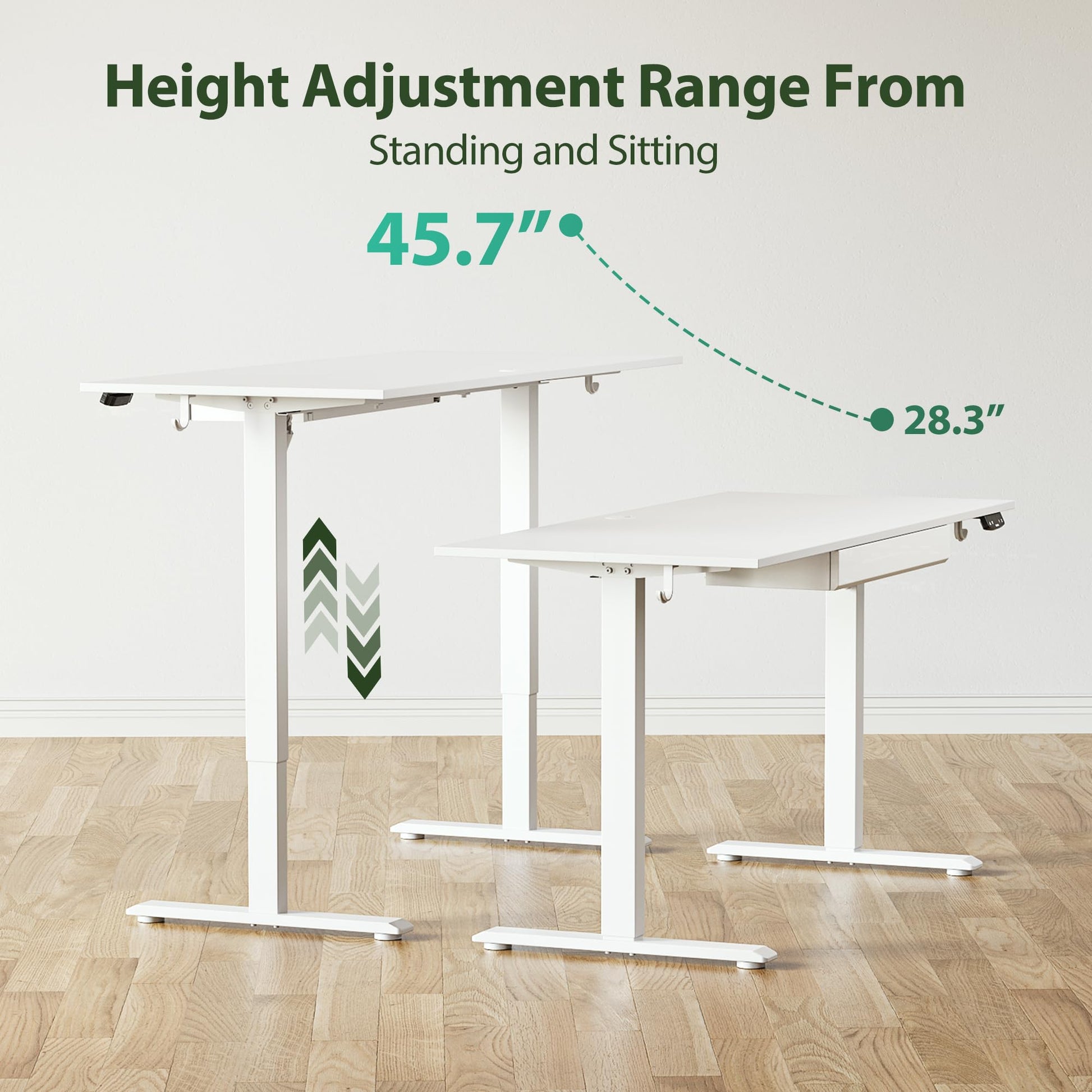 Agilestic Adjustable Height Electric Standing Desk with Storage Wooden Drawer, 55 x 24 Inches Stand Up Home Office Computer Gaming Table for Work Office Home,White - WoodArtSupply