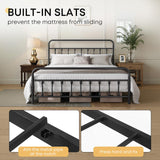 Chuangshuo Guard Queen Bed Frame-Classic Metal Platform Bed Frame Mattress Foundation with Victorian Style Iron-Art Headboard/Footboard/Storage Space/No Box Spring Needed/Black Chuangshuo Guard