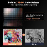 Longer RAY5 Laser Engraver, 20000mW Output Power, 3.5"Touch Screen APP Offline Control, DIY Engraver Tool for Metal/Glass/Wood, Engraving Area 15.75"x14.37" Longer