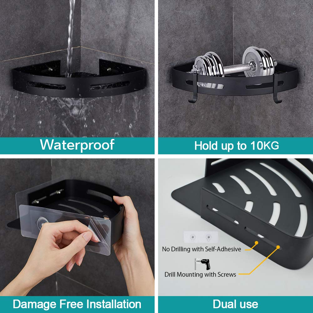 Hoomtaook Adhesive Corner Shelf Bathroom Shower Caddy Organizer for Kitchen Toilet No Drilling 2-Tier Bathroom Corner Shelves Shower Caddies Hoomtaook
