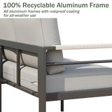 Bestier 4 Piece Aluminum Patio Furniture Set with Outdoor 3-Seater Sofa, Modern LED Patio Conversation Set with 5" Grey Cushions and Marble Texture Coffee Table for Balcony, and Backyard Bestier