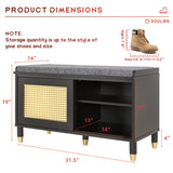 Anbuy Shoe Storage Bench for Entryway with Rattan Door, Rattan Shoe Rack Bench entryway Bench, Shoe Cabinet with Soft Cushion, Holds 300 lb, 31.5 x 13.78 x 19.1 inches (Black) Anbuy