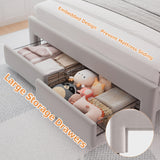 Full Upholstered LED Bed Frame with 2 Storage Drawers and Adjustable Chic Double Wavy Headboard, Velvet Prince Platform Bed with Charing Station, Solid Wood Slats Support,No Box Spring Needed,Grey Jocoevol