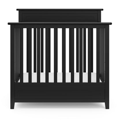 Storkcraft Petal 4-in-1 Convertible Mini Crib (Black) – GREENGUARD Gold Certified, Converts to Daybed and Twin-Size Bed, Includes Bonus 2.75-inch Mini Crib Mattress