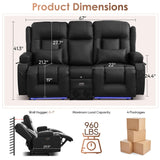 TUNYI Wall Hugger Power Loveseat Recliner - Reclining Loveseat with Console Theater Seating RV Recliner Sofa with USB/Outlet/Speaker/Cup Holder/LED Light/Storage (Black) TUNYI