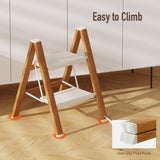 Mayi Plus 2 Step Lightweight Aluminum Folding Ladder, Portable Step Stool with Anti-Slip Pedals, 330 lbs Capacity for Home, Office, Kitchen（White&Woodgrain） mayi plus