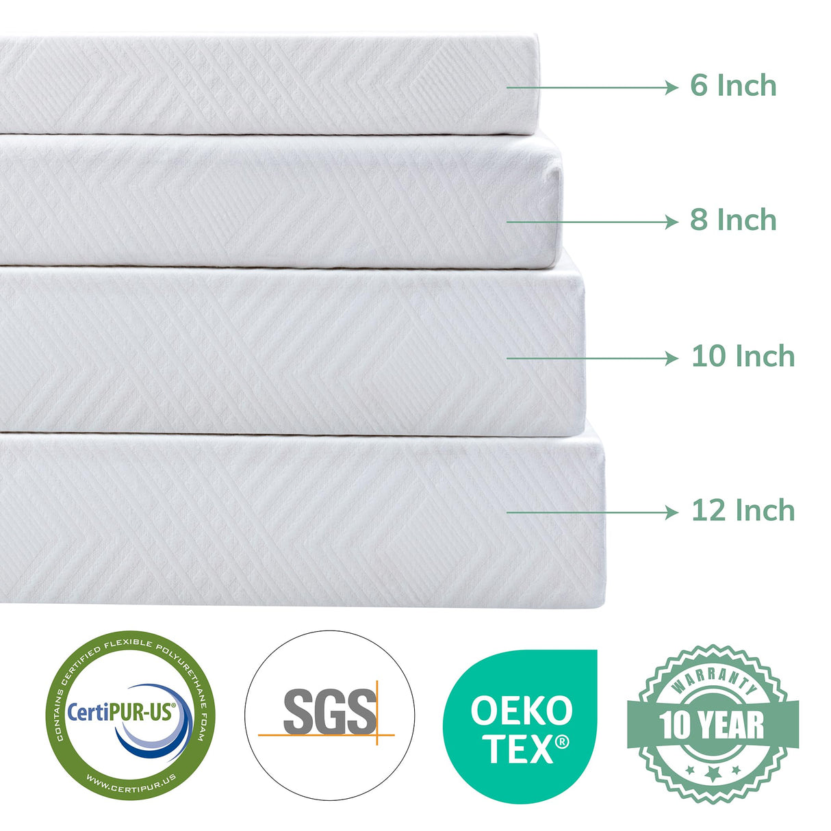 EGO White 8 Inch King Memory Foam Mattress, Cooling Gel Green Tea Mattress Bed in a Box, CertiPUR-US Certified, 76"x80", Medium Firm MLILY