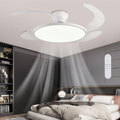 AHAWILL 48'' Retractable Ceiling Fan,Full Spectrum Low Profile Ceiling Fan with Light and Remote,Modern White Fan for Dinning Room Living Room Bedroom,Retractable Blades,Dimmable,Timer Setting AHAWILL