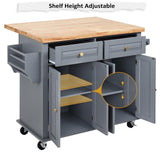 Finnhomy Rolling Kitchen Island With Drop Leaf, Thicken Rubberwood Top, Spice Rack, Towel Rack, Drawer, 43.3" Portable Mobile Kitchen Island Carts Table, Storage Cabinet, Both Wheels and Feet Included Finnhomy