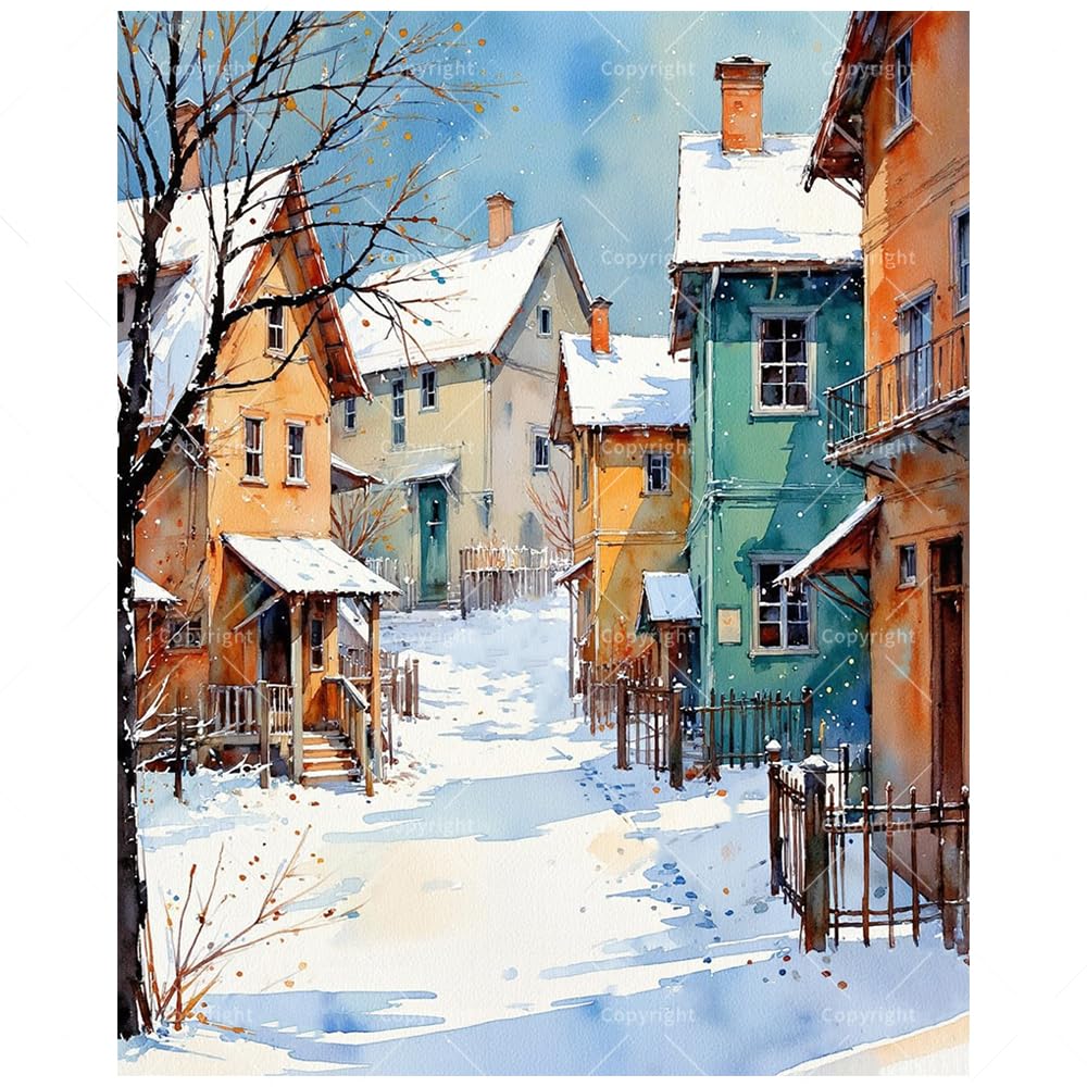 Winter Village Paint by Numbers Kit for Adults - DIY Snowy Houses and Street Scene Painting on Canvas 16x20 Inch, Acrylic Paint Set, Suitable for Beginners, Art for Home Decoration or Gifts DecorFriday